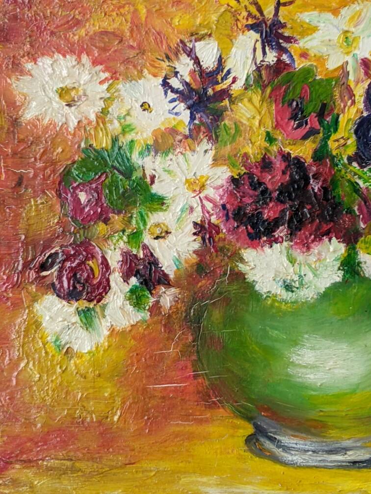 Acrylic on canvas, old painting, vintage still life, country decoration