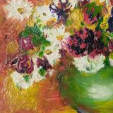 Acrylic on canvas, old painting, vintage still life, country decoration