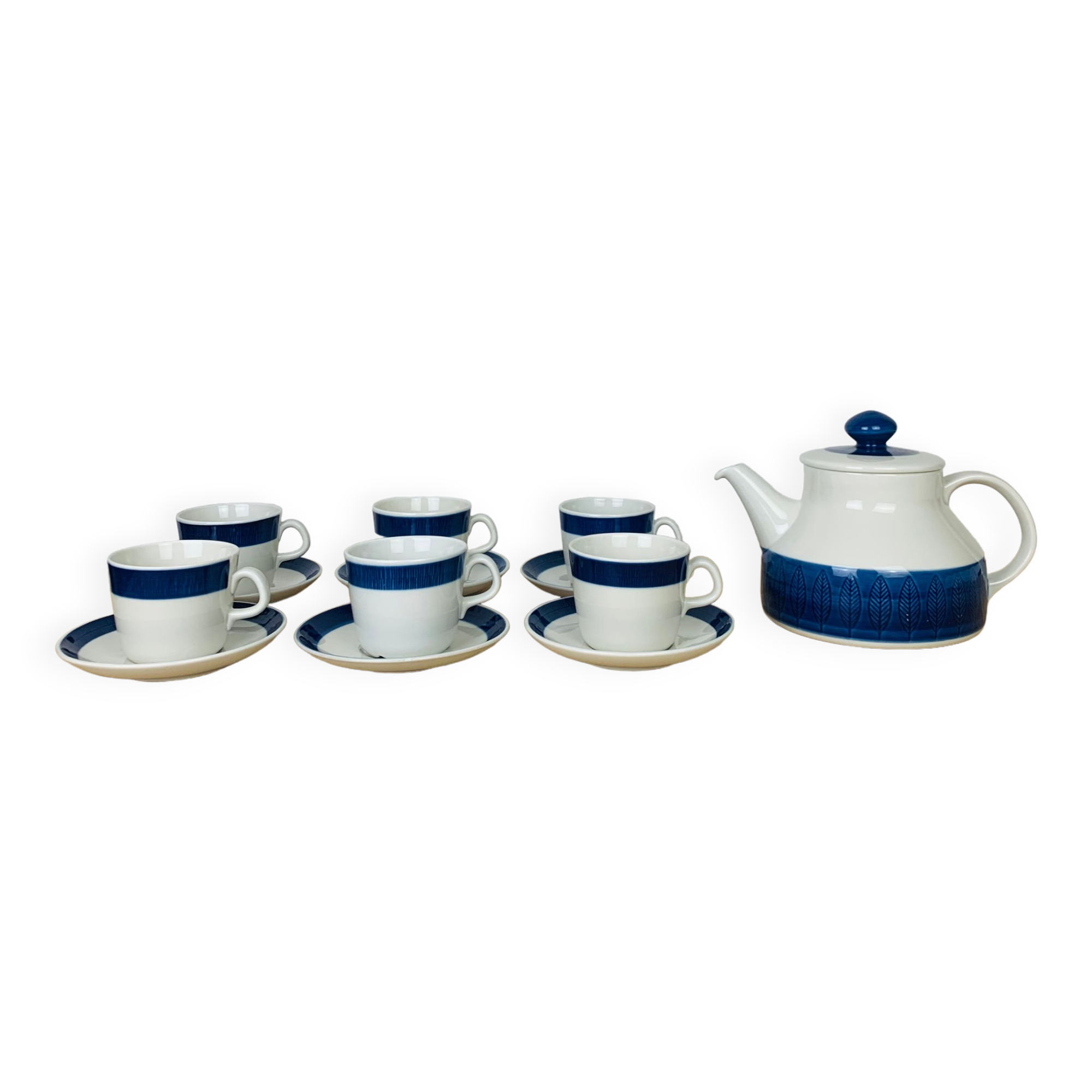 Tea set 6 cups ceramic Koka by Rörstrand Sweden, Scandinavian