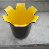 Saint-Clément black and yellow "petals" vase by b. létalle - 1950 vintage