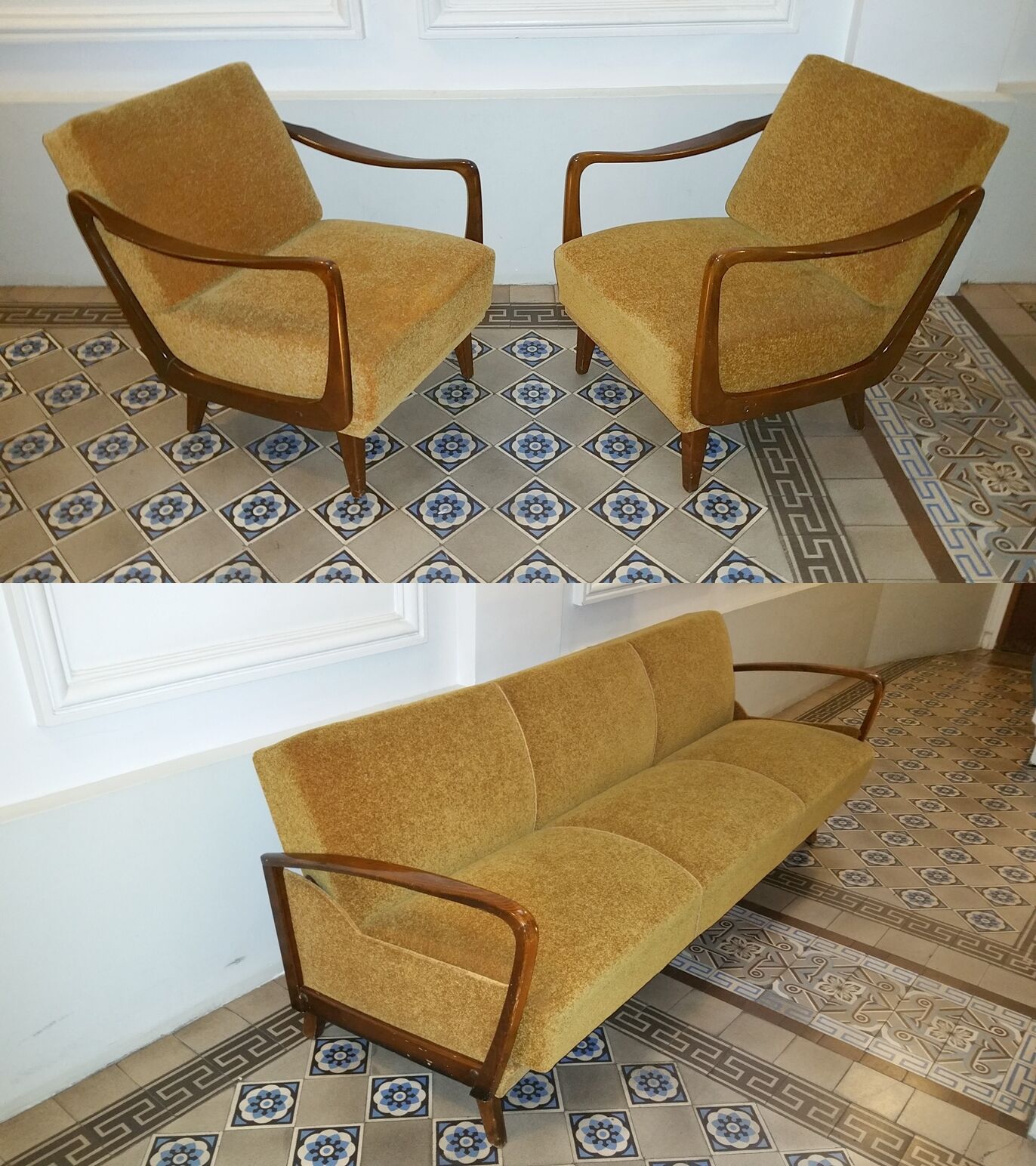 Scandinavian 50s/60s gold daybed canapé.