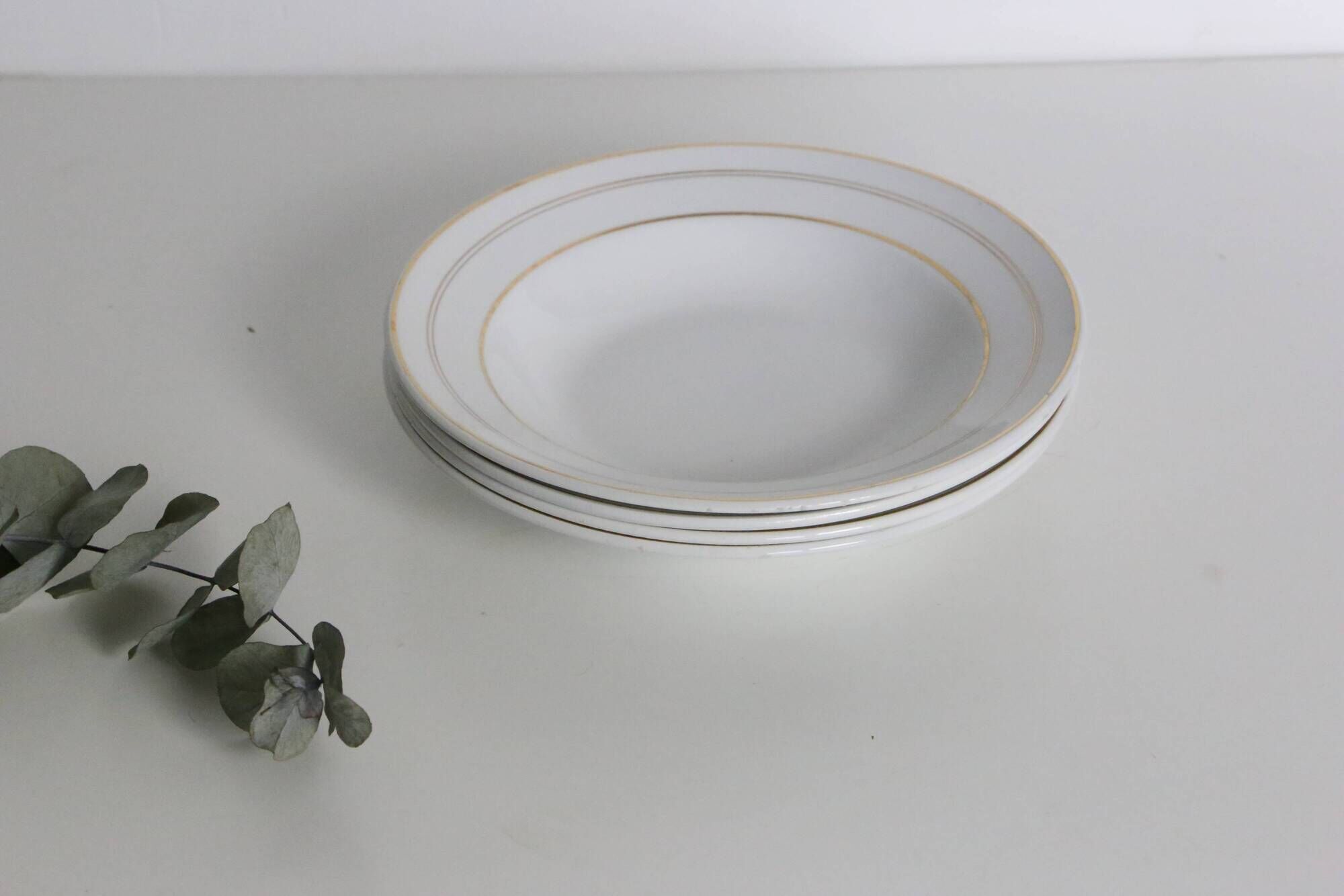 Set of 4 hollow plates, opaque porcelain, vintage French