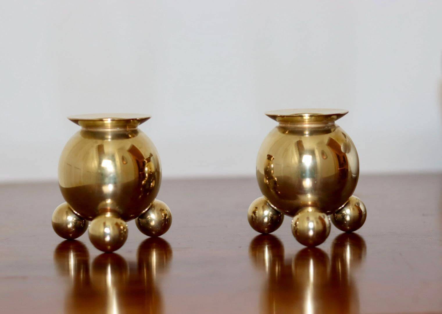 Pair of Mid-Century Swedish Brass Candle Holders by Gusum