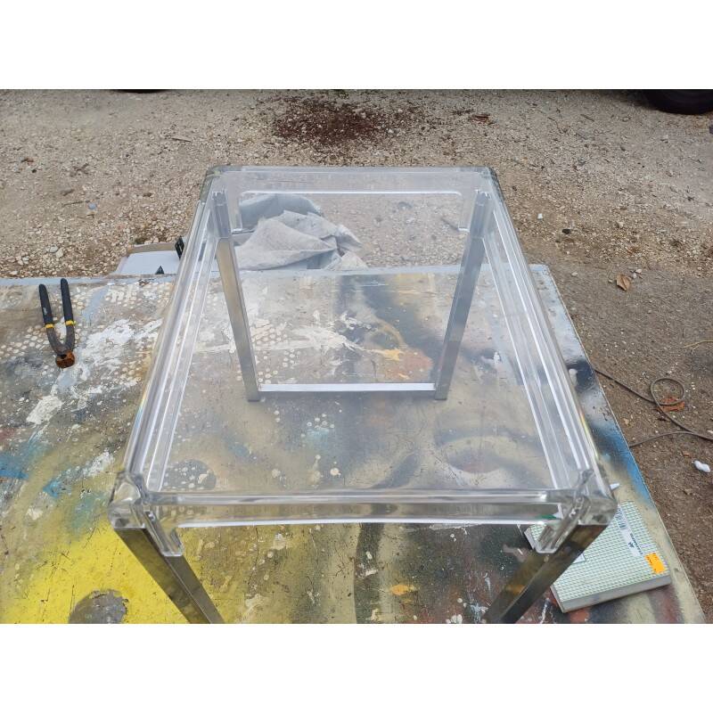 Table basse vintage chrome et plastique transparent