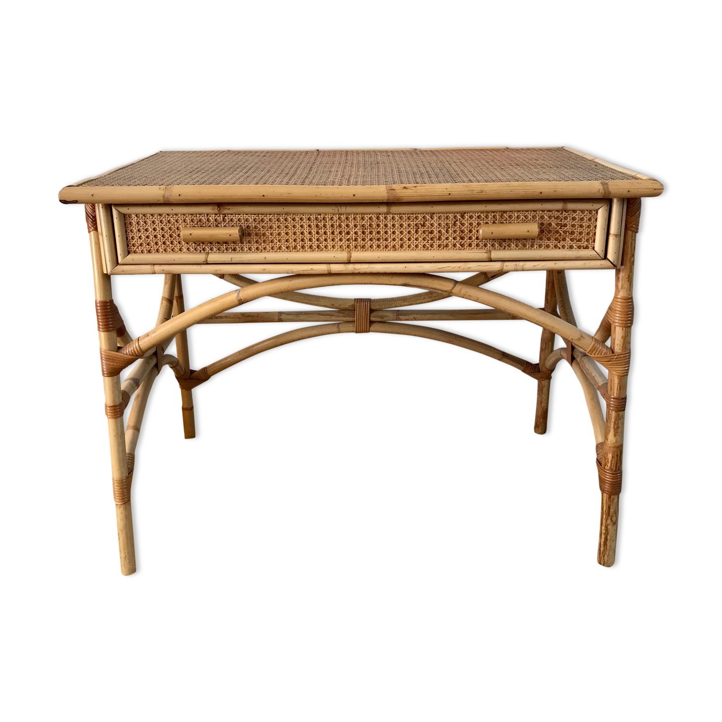 Rattan desk and canework 50s