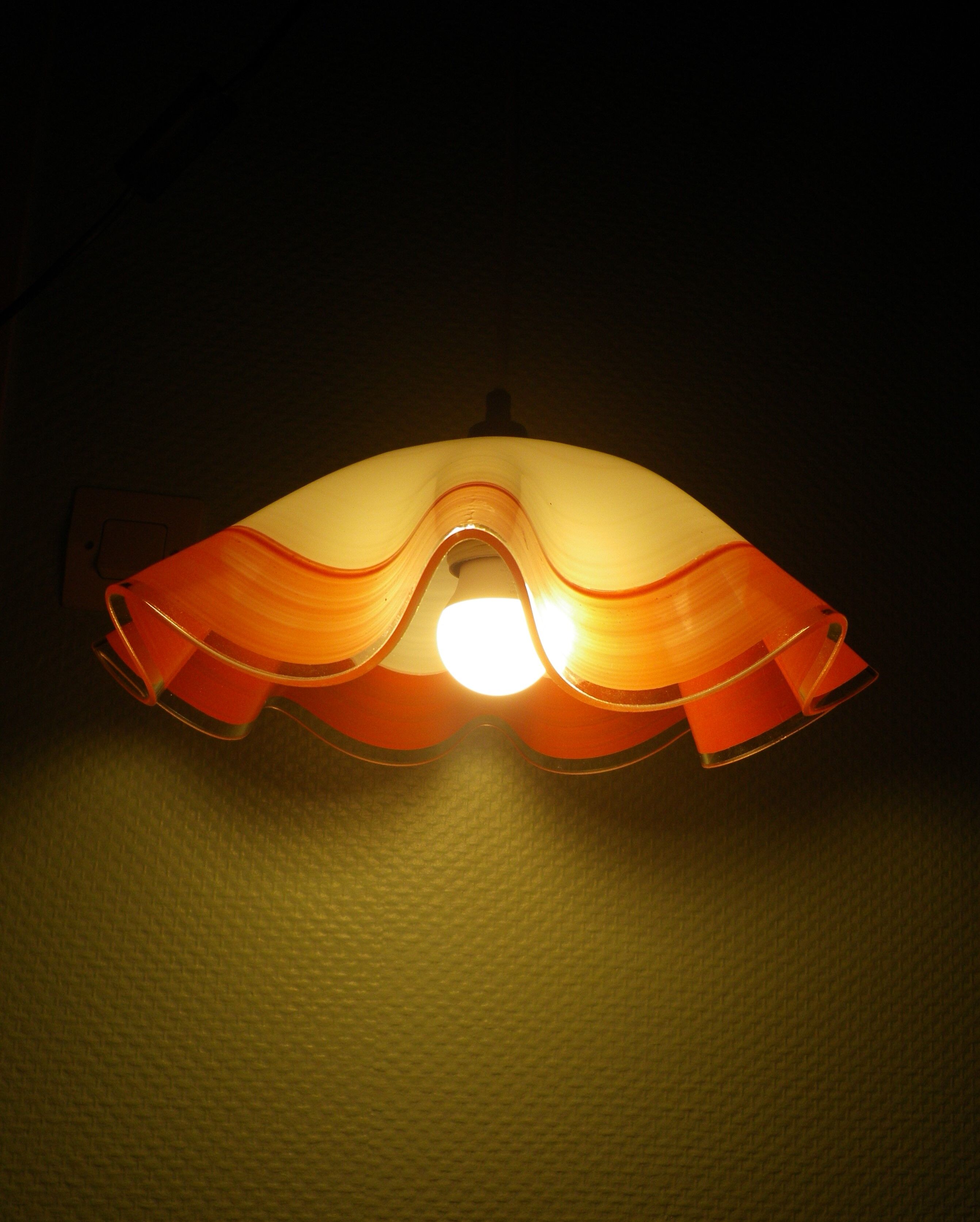 Berlingot pendant lamp from the 60s, white, orange and transparent glass