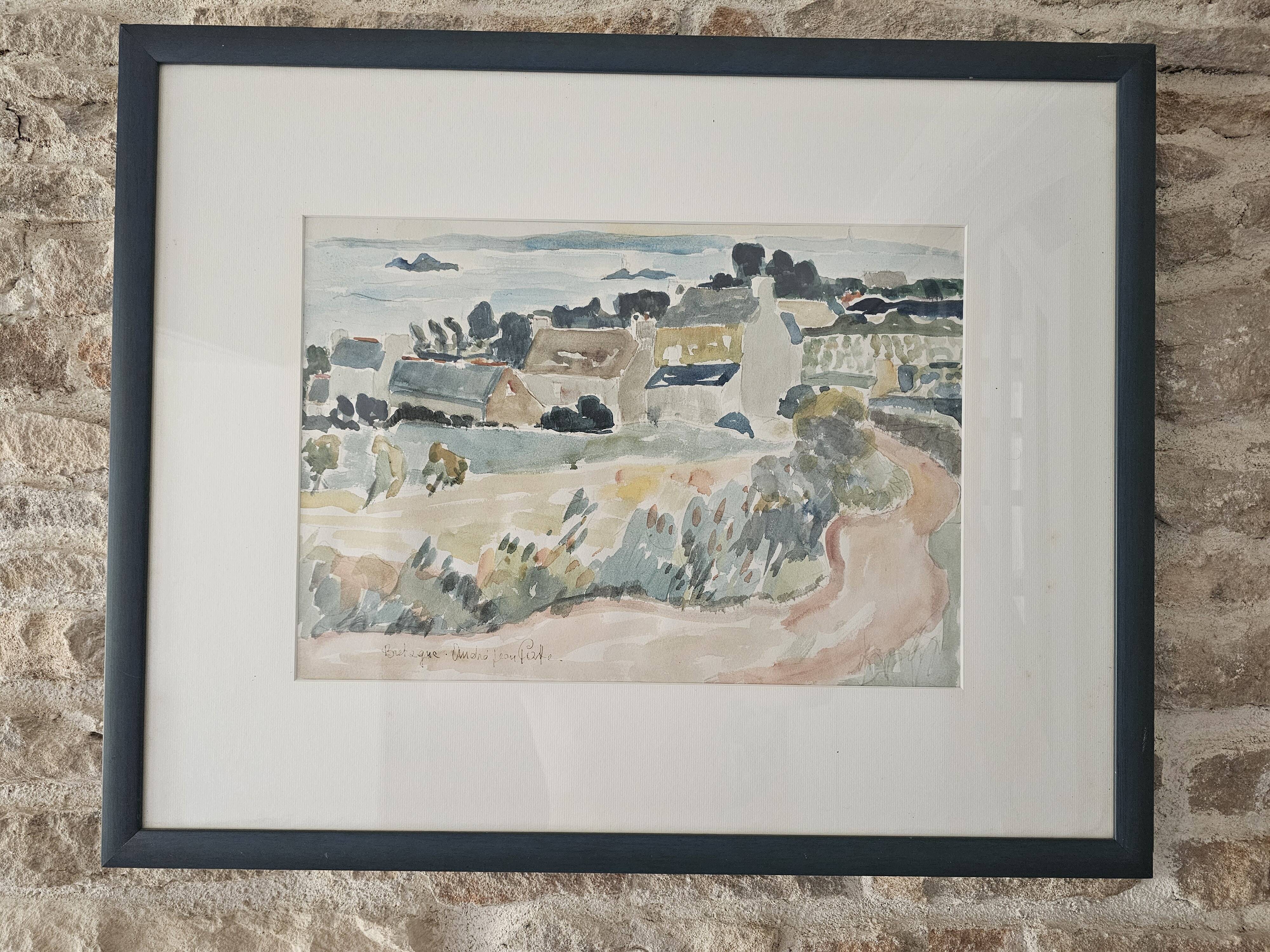 Tableau - Watercolour Landscape Brittany - Breton village - Signed André Jean Co