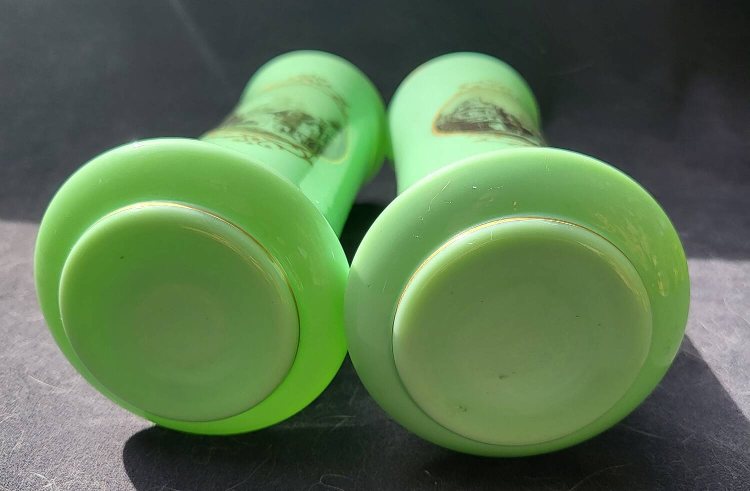 Pair of 19th century green opaline vases