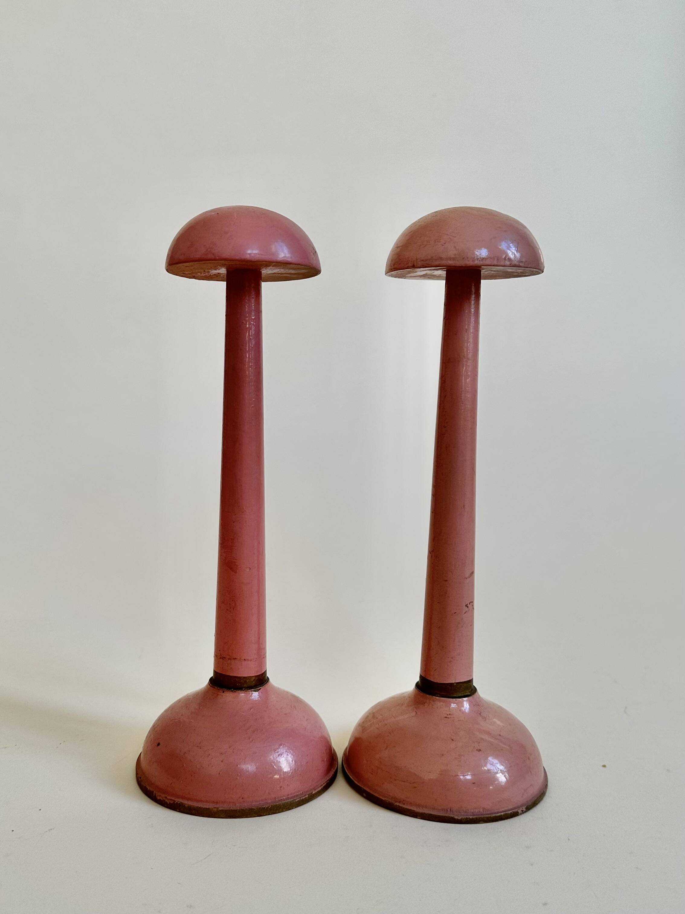 Pair of antique wooden hat stands