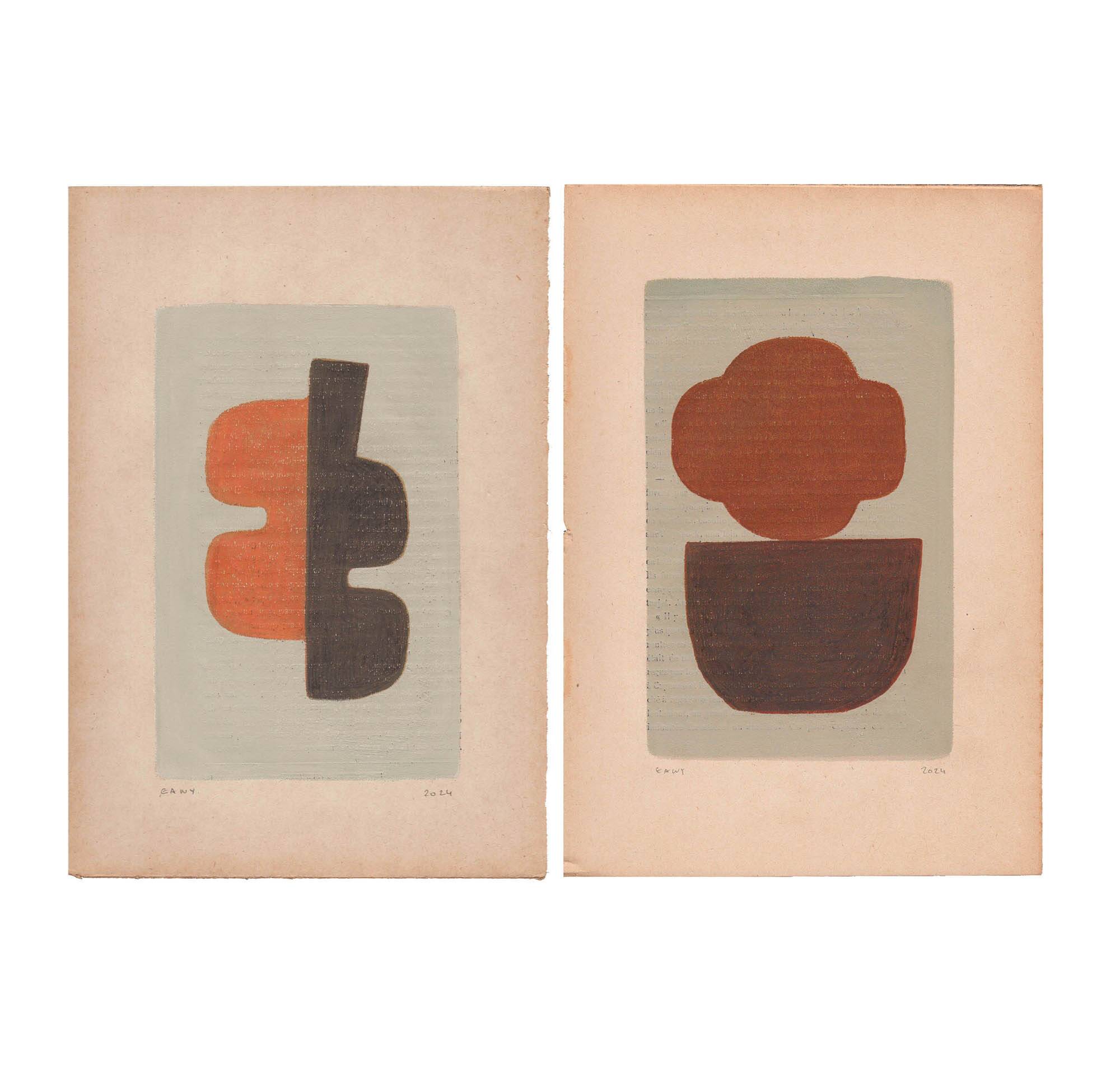 Paintings on old paper - abstract paintings signed Eawy