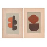 Paintings on old paper - abstract paintings signed Eawy