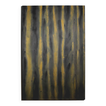 Lignes organiques verticales en vert et jaune par Karina Savonenko, 80x120cm