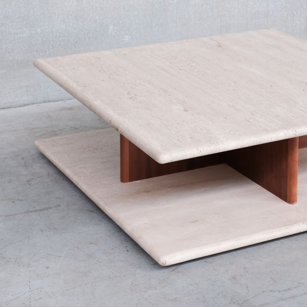 Two tier mid-century travertine coffee table