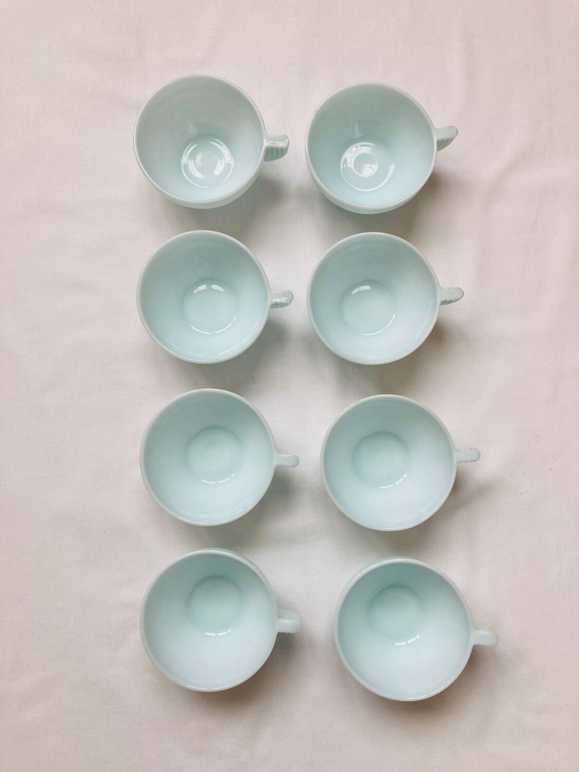 8 Art Deco Opaline Glass Coffee Cups and Saucers "The Economy"