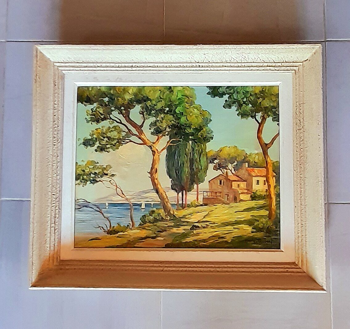 Oil on canvas signed, farmhouse Provençal seaside