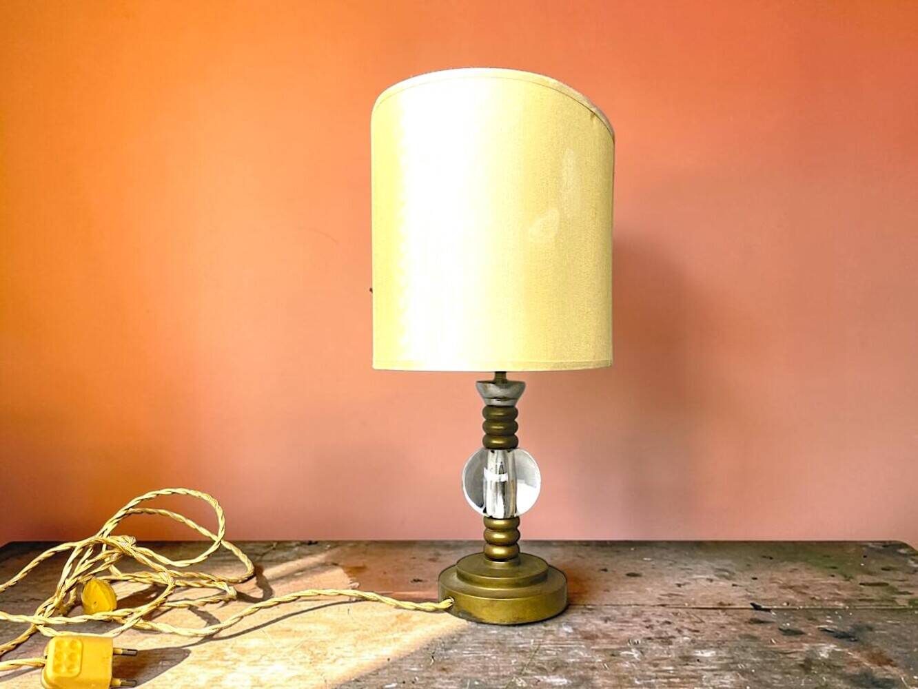 Hollywood Regency inspired brass table lamp drum lampshade