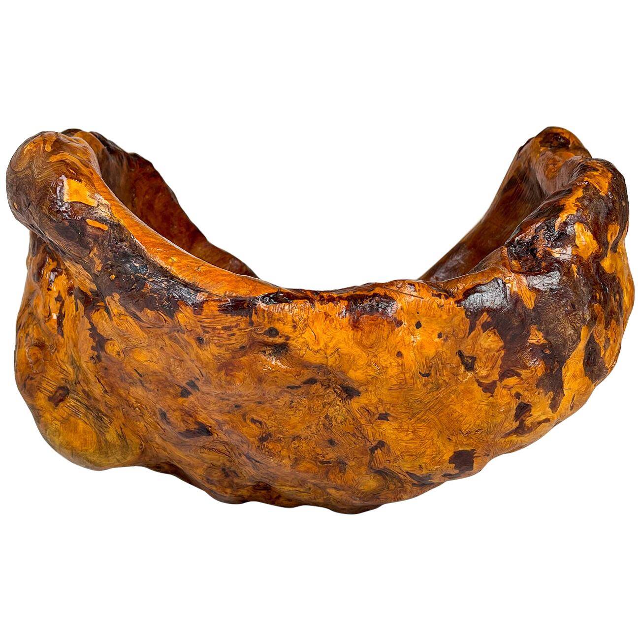 Exceptional large bowl in organic Swedish folk root, around 1960.