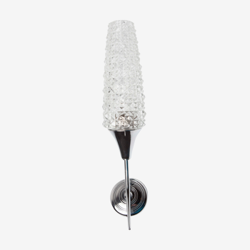 Torch wall lampof the 60s in silver and glass