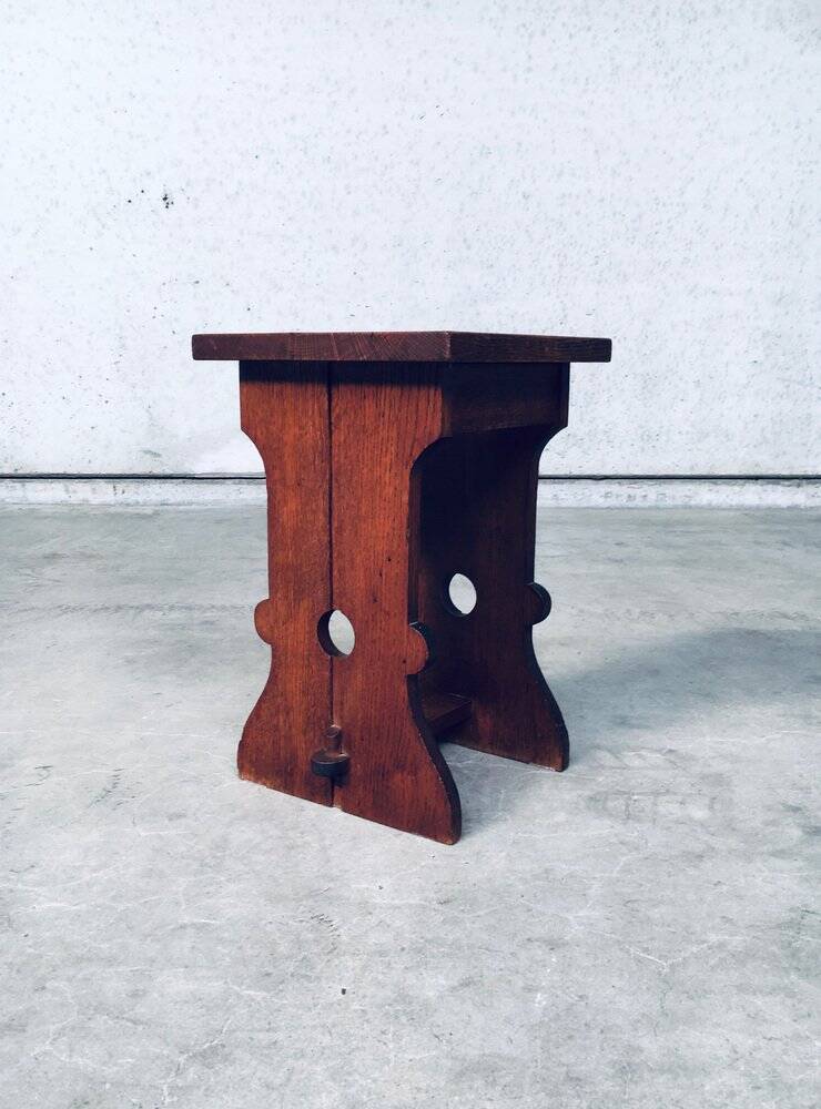 Amsterdam School Design Oak Handle Stool, Netherlands, 1920s