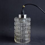 Vintage pendant light in textured molded glass and chrome metal