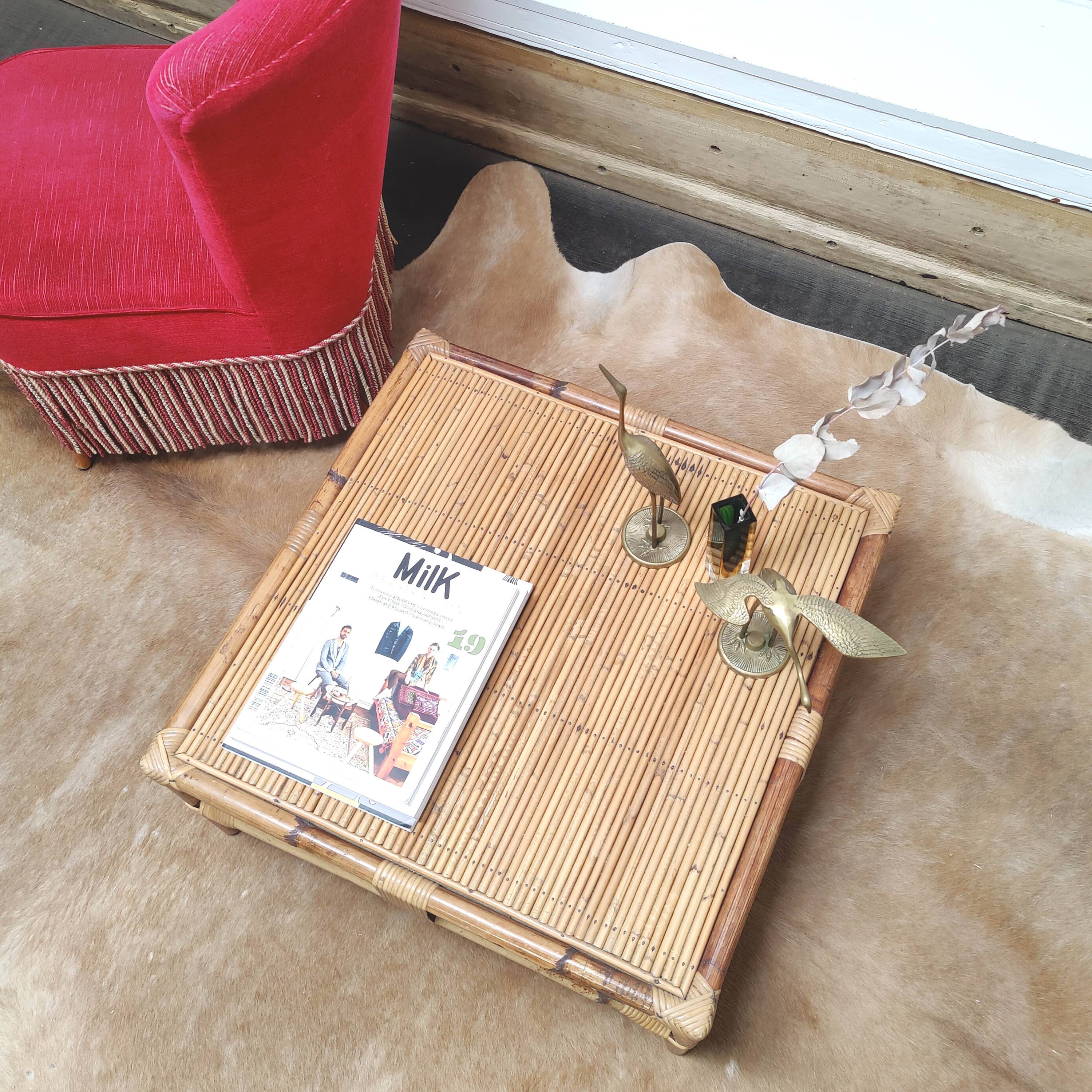 Bamboo rattan coffee table square shape 60s