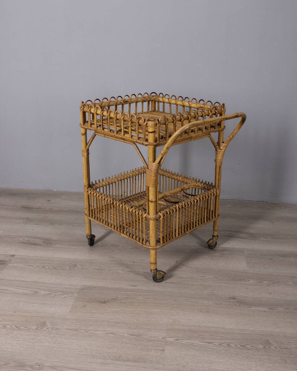 Vintage 1960s Italian-design bamboo bar cart