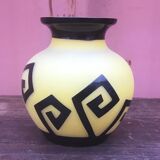 Art deco vase in multilayer glass engraved with acid of stylized fern shoots.