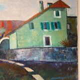 Old painting, urban landscape, signed and dated 80