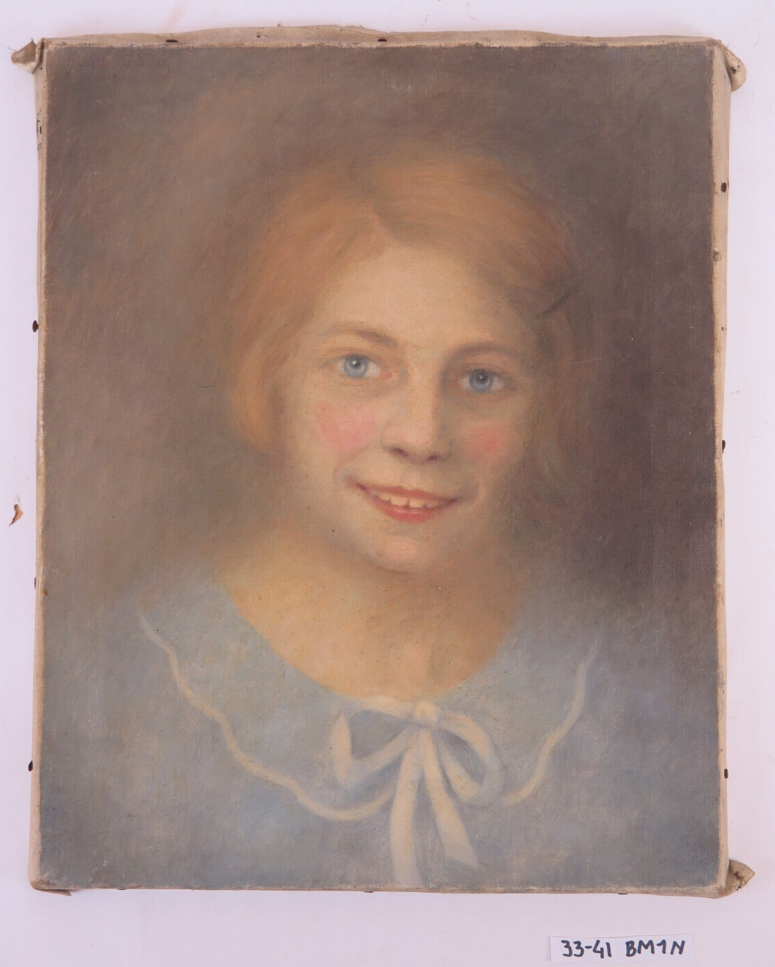 Antique signed painting portrait of a girl oil on canvas 1880 BM1N