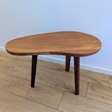 Restored vintage varnished wood bean-shaped tripod table