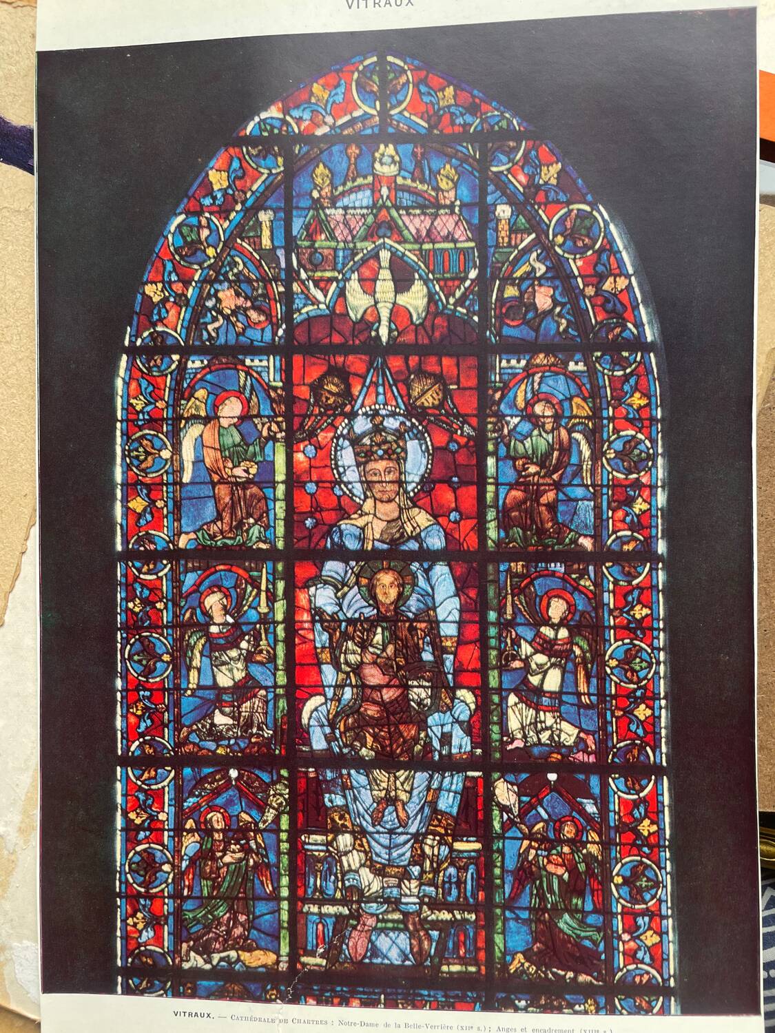 Original stained glass engraving painting from Chartres Cathedral