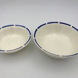 Two vintage cups in white earthenware, blue ledé 1950
