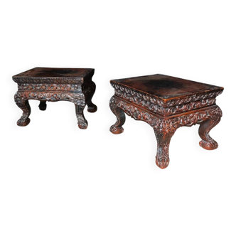 Pair of carved wooden pedestals, China