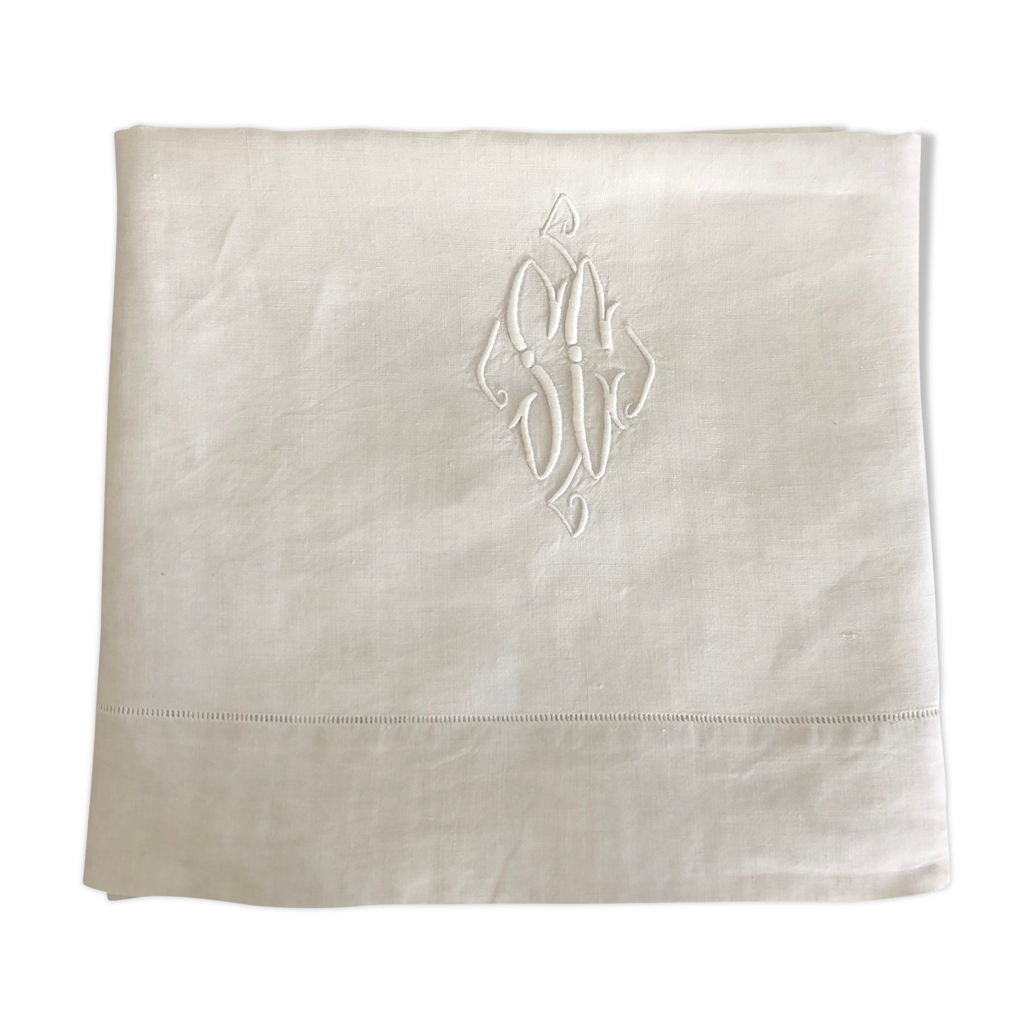 Embroidered sheet, monogram, old linen