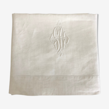 Drap brodé, monogramme, linge ancien