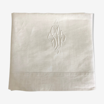 Embroidered sheet, monogram, old linen