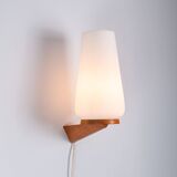 Wall lamp with opal glass shade on wooden base by Philips