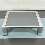 Mid-century chrome and dark mirror glass side table attributed to Saporiti. Italy 1970s