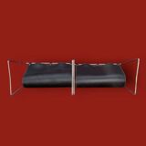 Pair of vintage magazine racks in chromed metal and black leatherette - 1970s