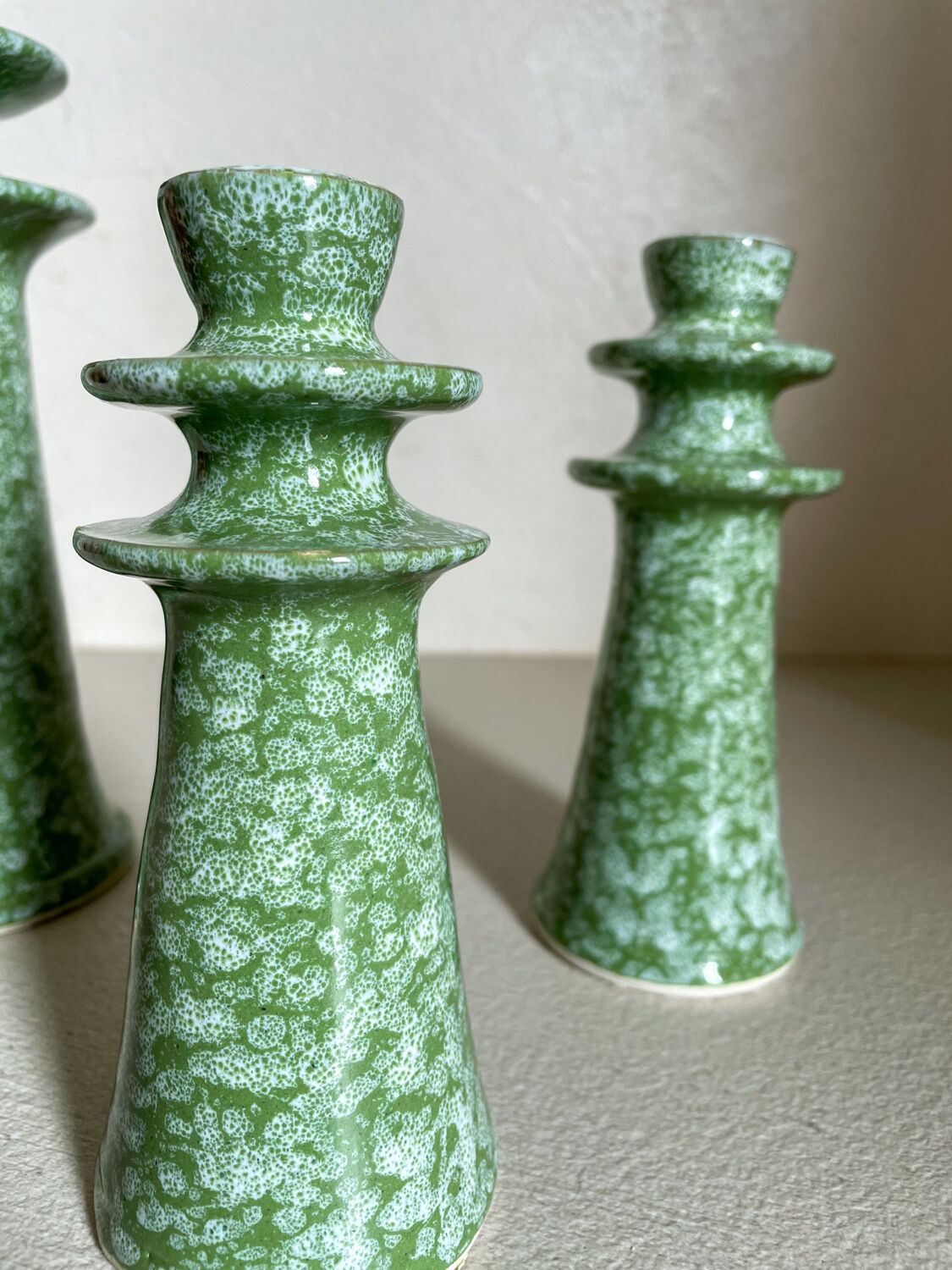 Set of ceramic candle holders tamegroute light green