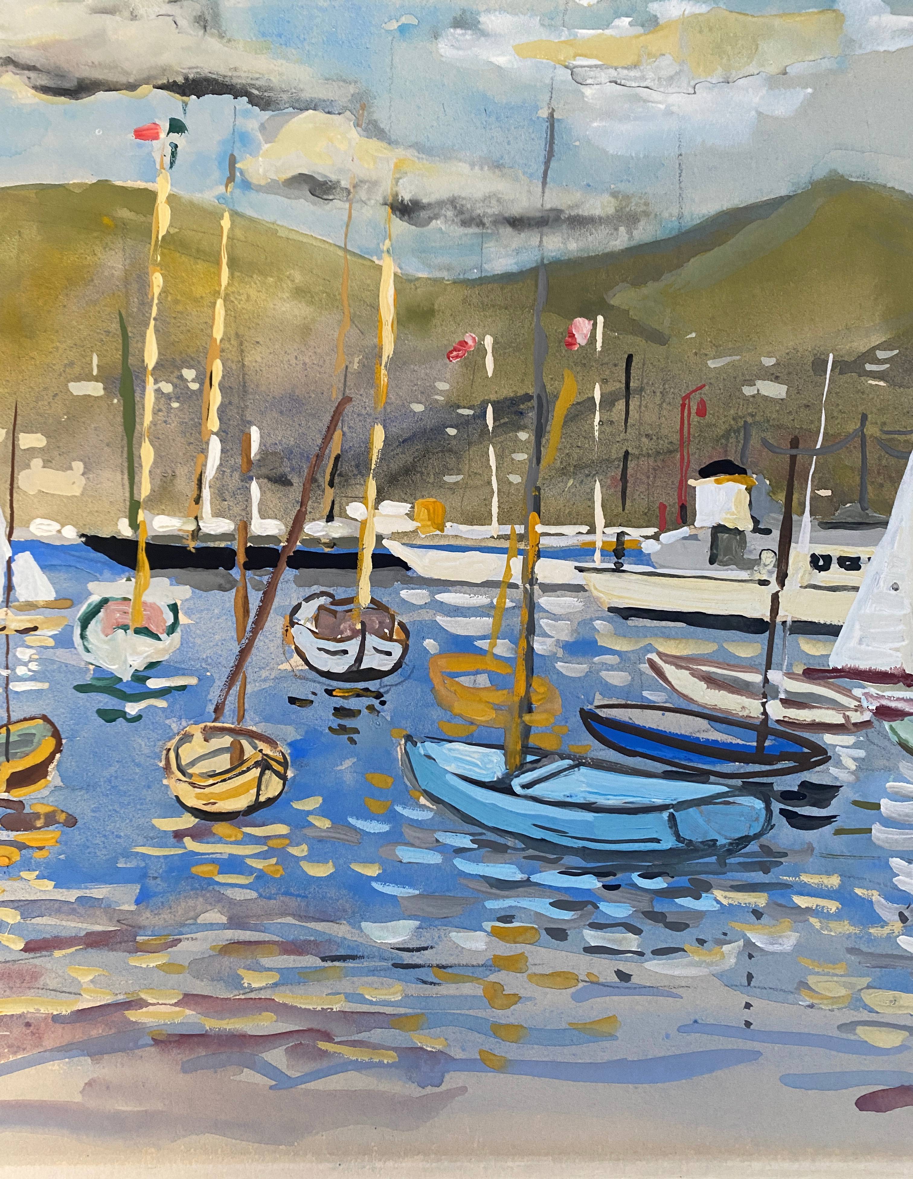 Painting "port of santa margherita" liguria 1962 italy henri nourry (1902-1978)