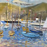 Tableau "port de santa margherita" ligurie 1962 italie henri nourry (1902-1978)