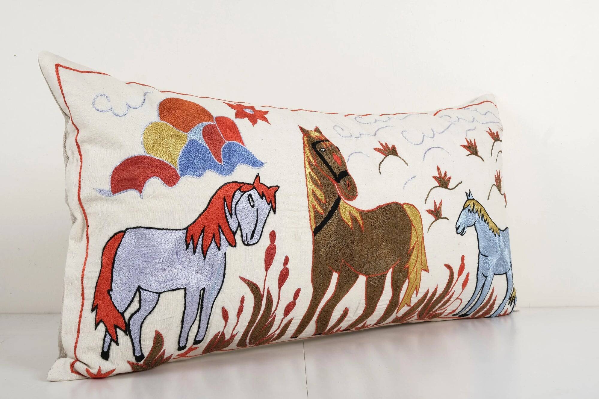 Vintage embroidered cushion cover 46x86 cm