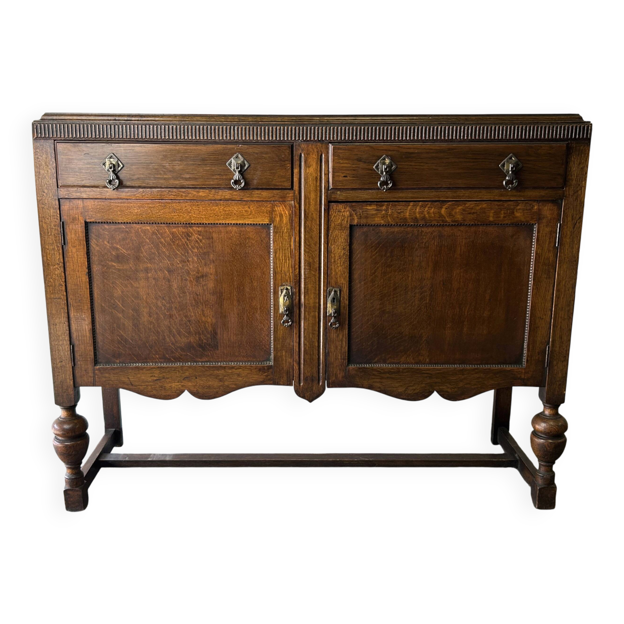 Antique English Jacobean Revival Oak Buffet Sideboard 1925–1935