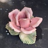 Pink candle holder in slip, old biscuit