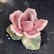 Pink candle holder in slip, old biscuit