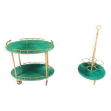 Italian Lacquered Goatskin Swan Bar Cart and wine bottle stand by Aldo Tura