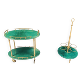 Italian Lacquered Goatskin Swan Bar Cart and wine bottle stand by Aldo Tura