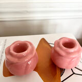 Pair of pink ceramic candle holders