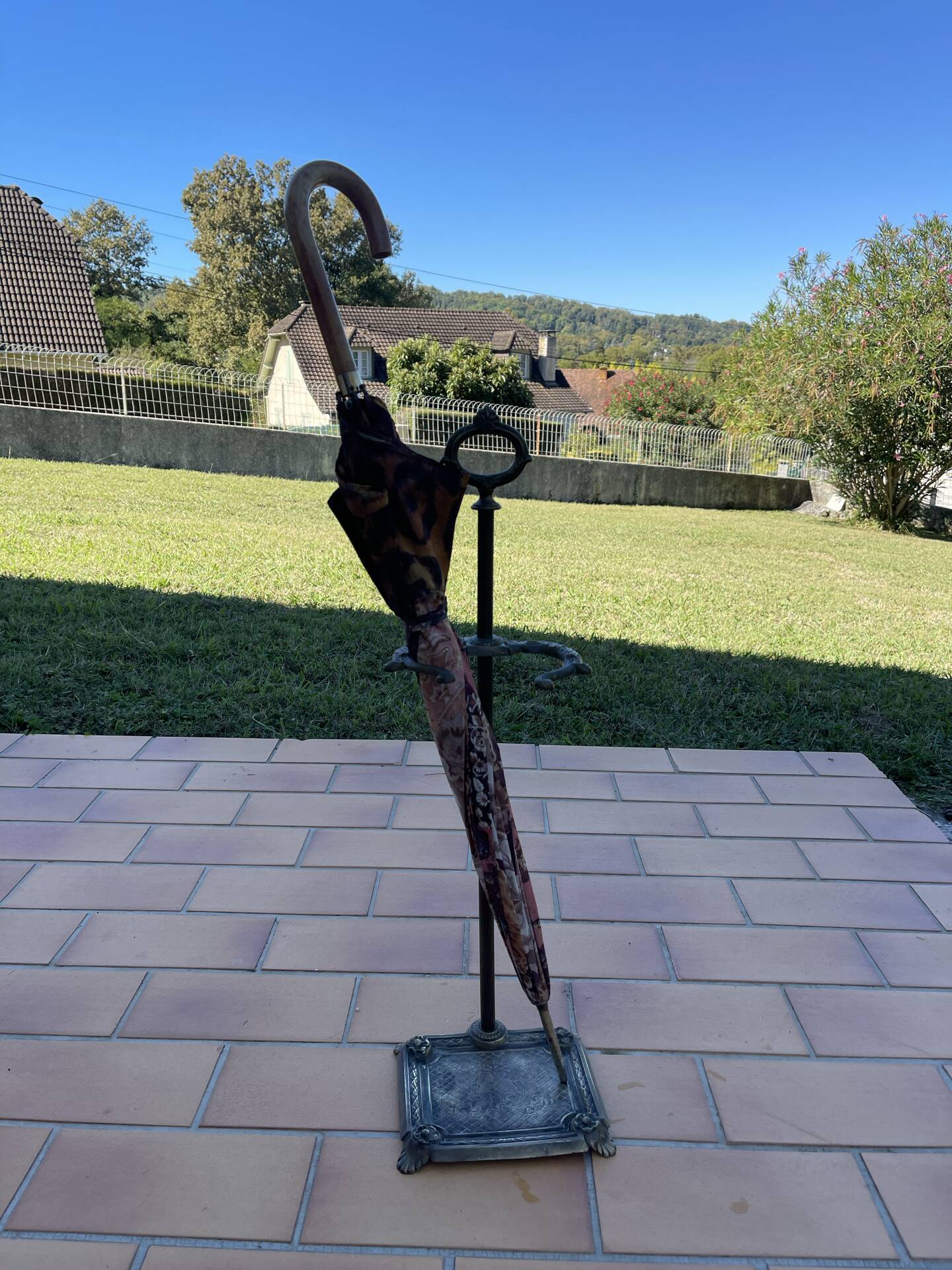 Vintage brass umbrella stand, walking stick holder